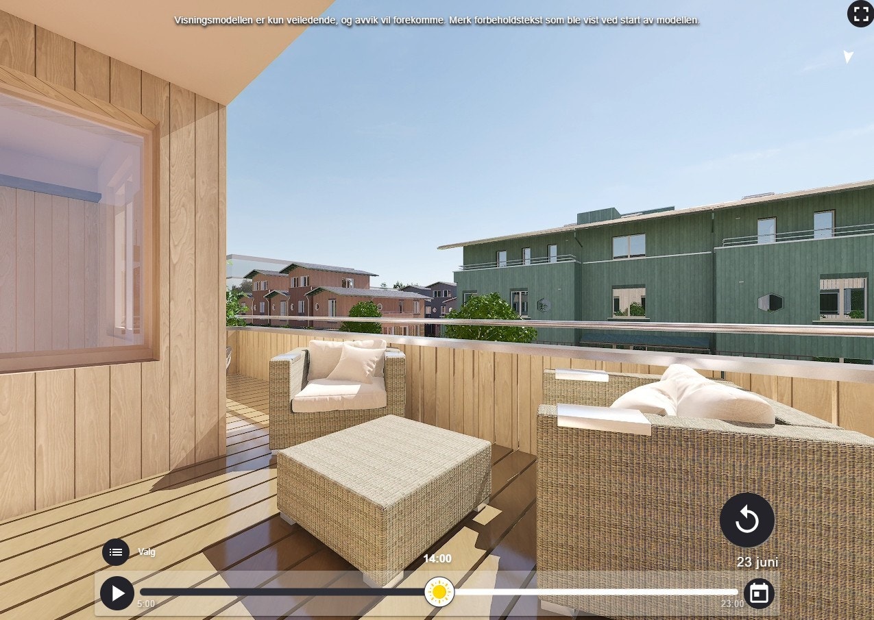 Utsyn mot hyggelig gårdshage fra balkong. Galleribilde