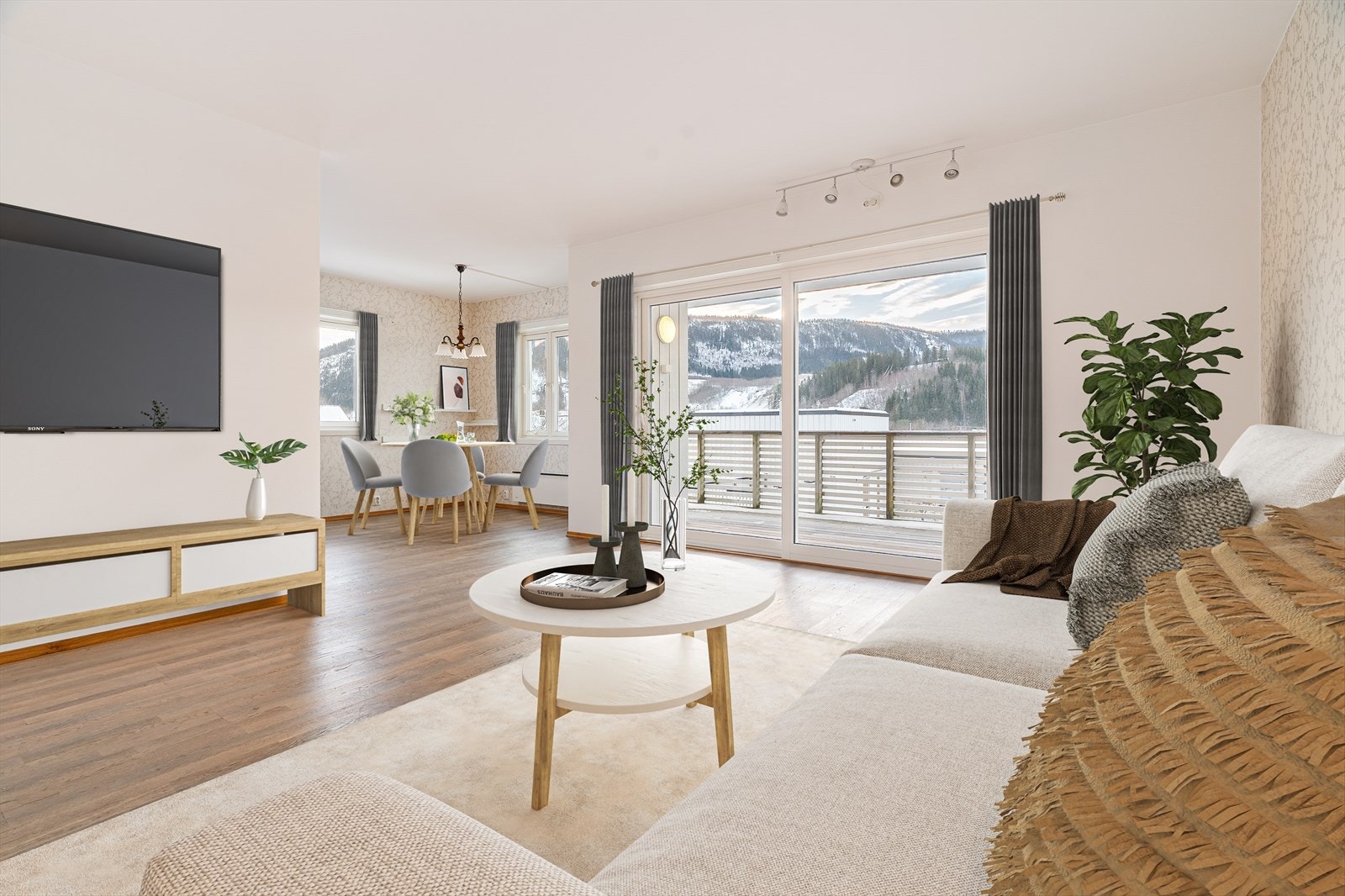 Lys og romslig stue på hele 18 kvadratmeter - Store vindusflater for naturlig belysning - Virtuell møblering Galleribilde