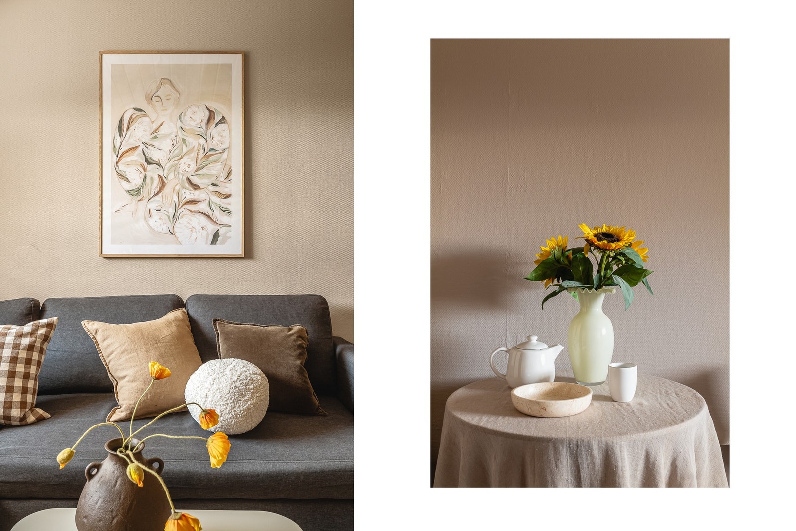 Stuen fremstår som lys og er malt i stilrene farger. Galleribilde