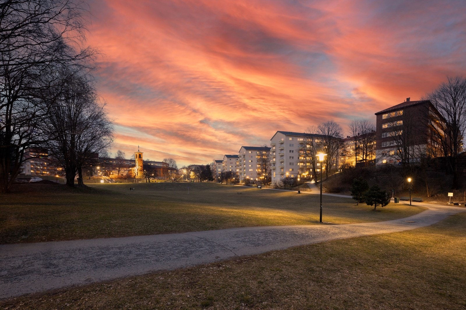 Magisk stemning i Iladalen etter mørkets frembrudd. Galleribilde