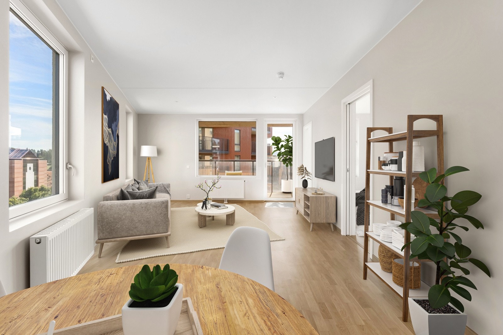 Rommets utforming gjør det enkelt å innrede etter eget ønske og personlige stil. Bildet er virtuelt møblert. Galleribilde