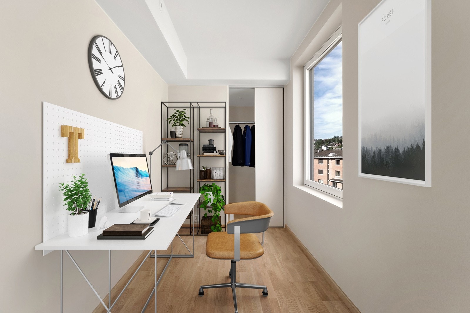 Soverom nummer to er lyst og innbydende, med mye naturlig lysinnslipp. Bildet er virtuelt møblert. Galleribilde