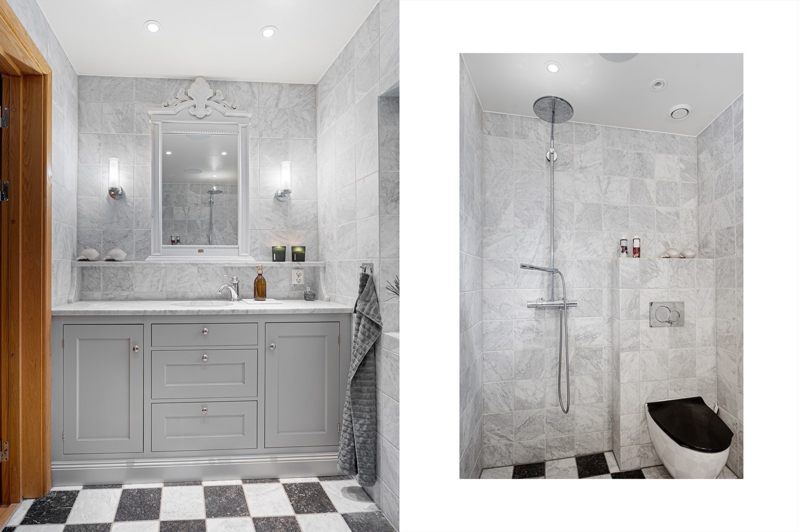 Lekkert, helfliset bad med nydelig baderomsmøbel med god oppbevaringsplass Galleribilde