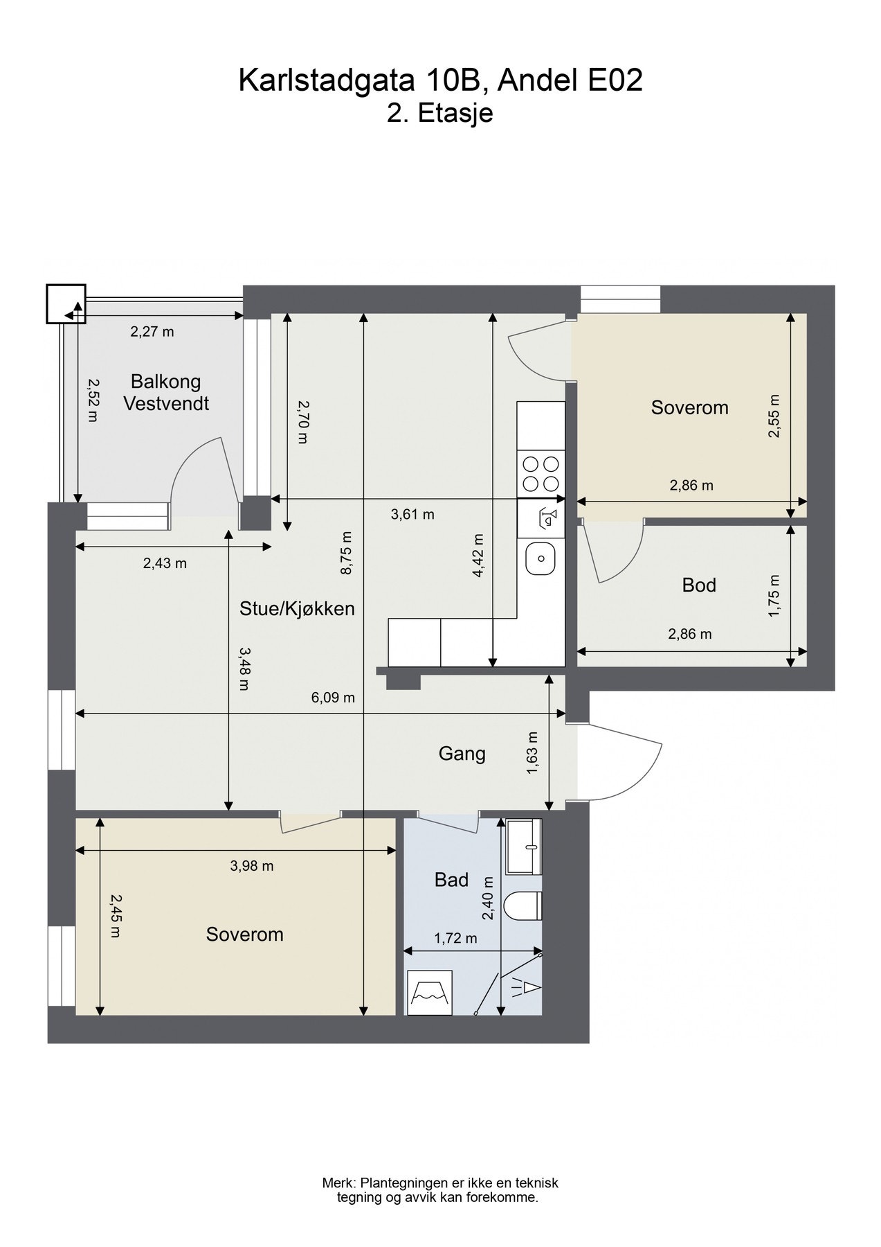 Plantegning med mål. Galleribilde