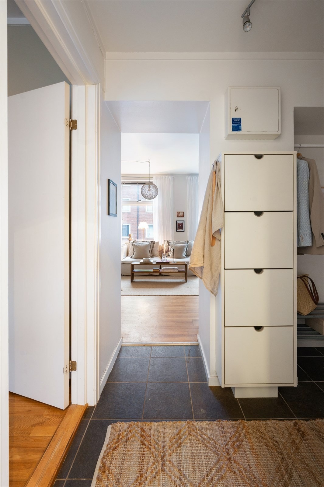 Fra entreen er det direkte tilgang til leilighetens sosiale sone. Galleribilde