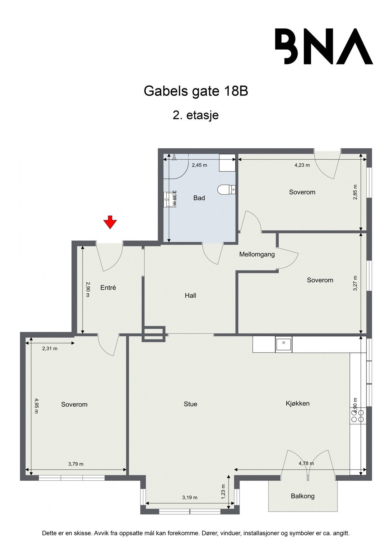 Planskisse Gabels gate 18b - 2 etg Galleribilde
