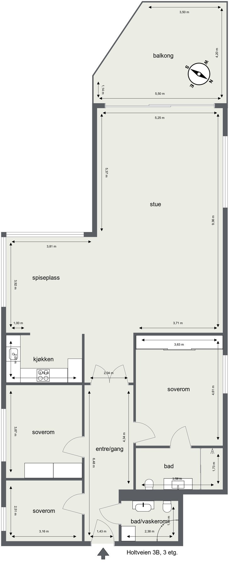 Planløsning med mål, 3 etasje Galleribilde