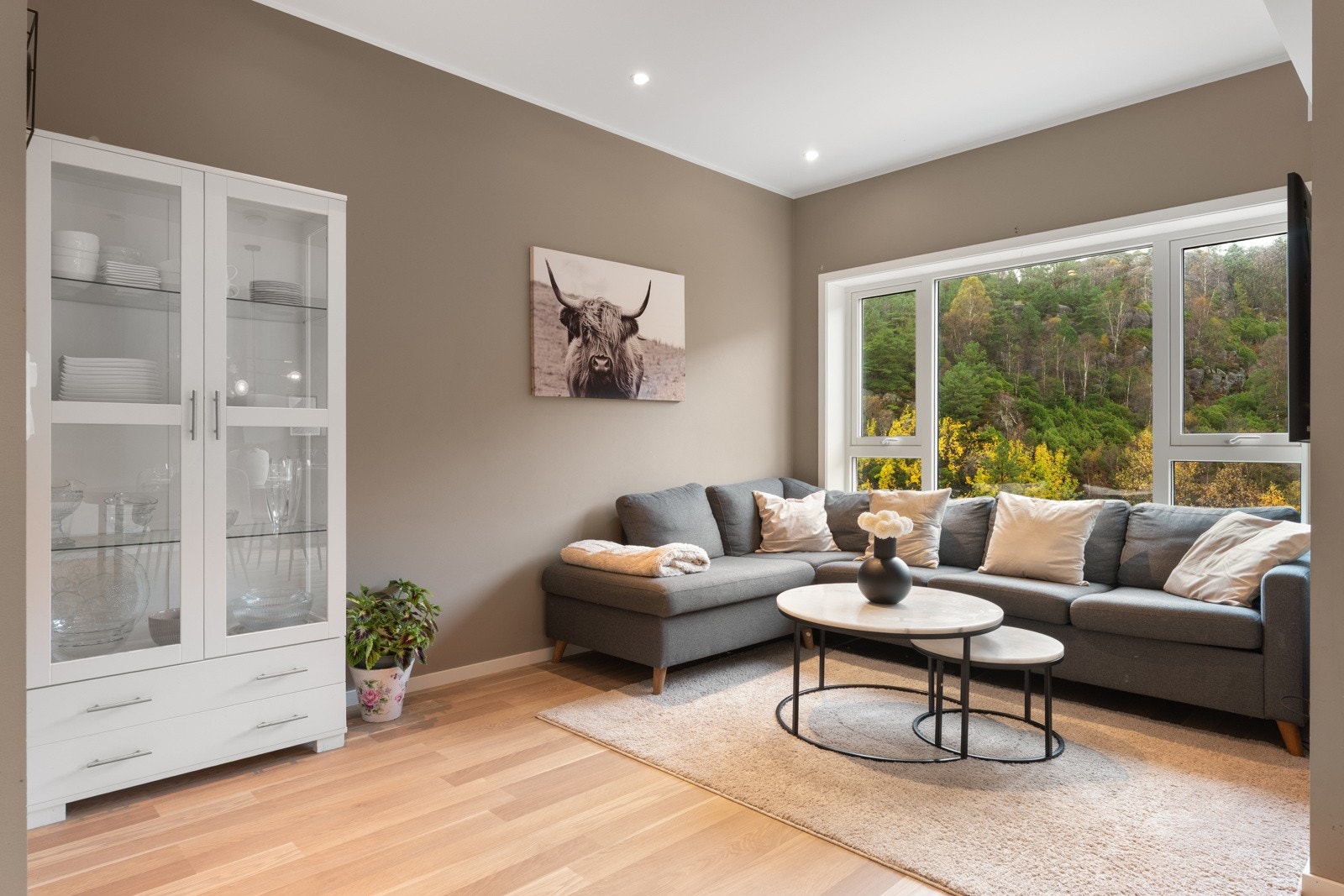 Det er god plass til en romslig sofagruppe. Galleribilde