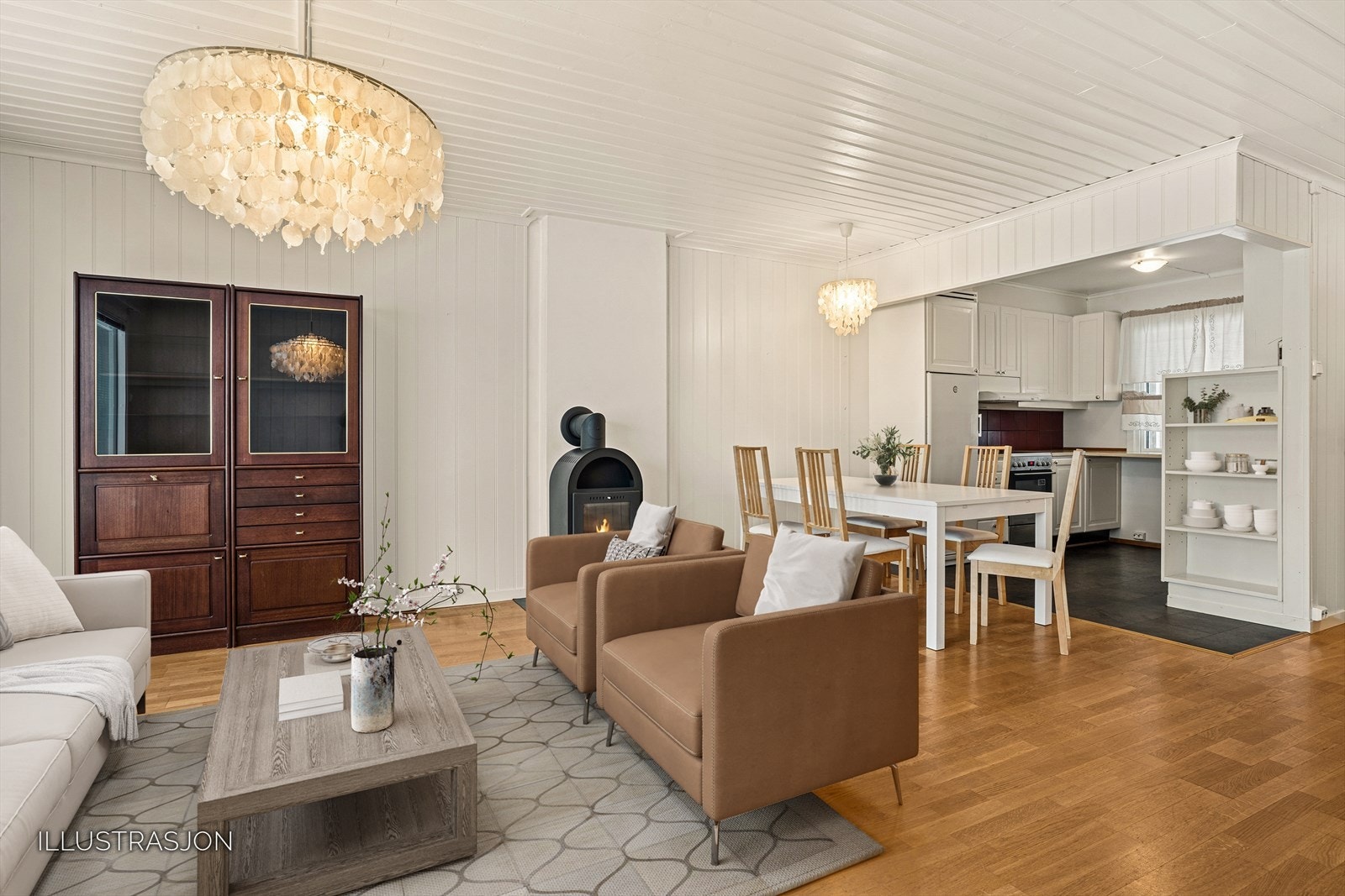 Stue som har godt med rom til flere sittegrupper. (Bildet er delvis digitalt møblert) Galleribilde