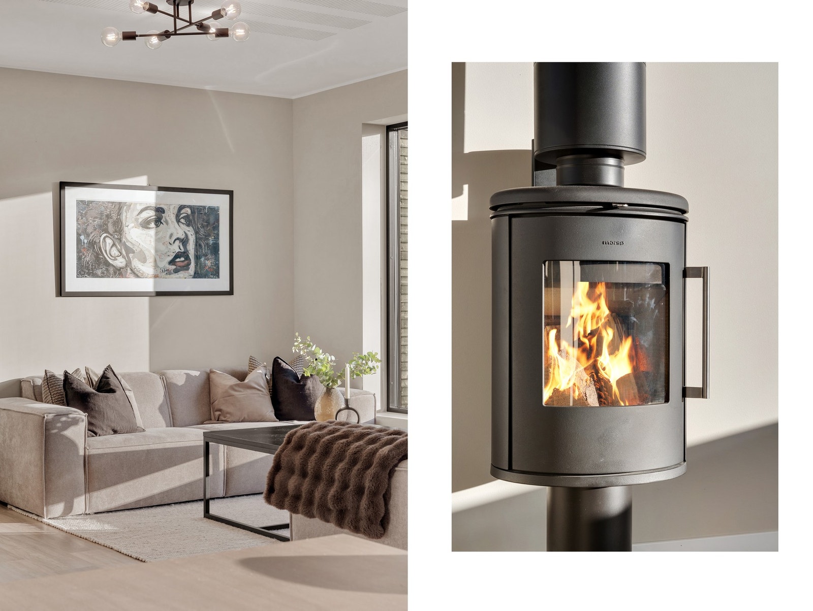 Boligen har en flott peis som varmer godt på kalde dager. Galleribilde