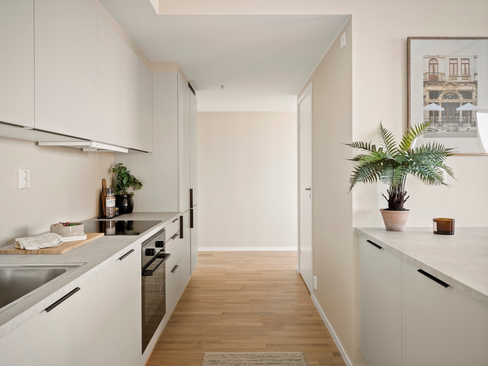 Hvitevarer leveres av typen Electrolux med induksjonsplatetopp, stekeovn, kjøl/fryseskap og oppvaskmaskin. Galleribilde