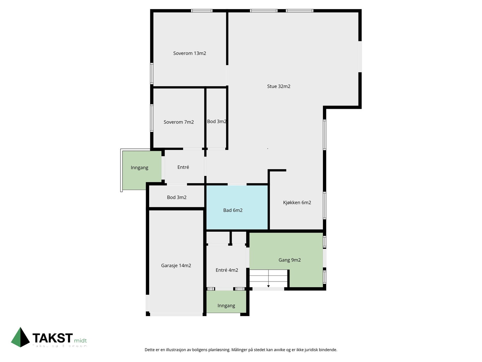 Planløsningen på påbygd leilighet og inngangsparti på huset. Galleribilde