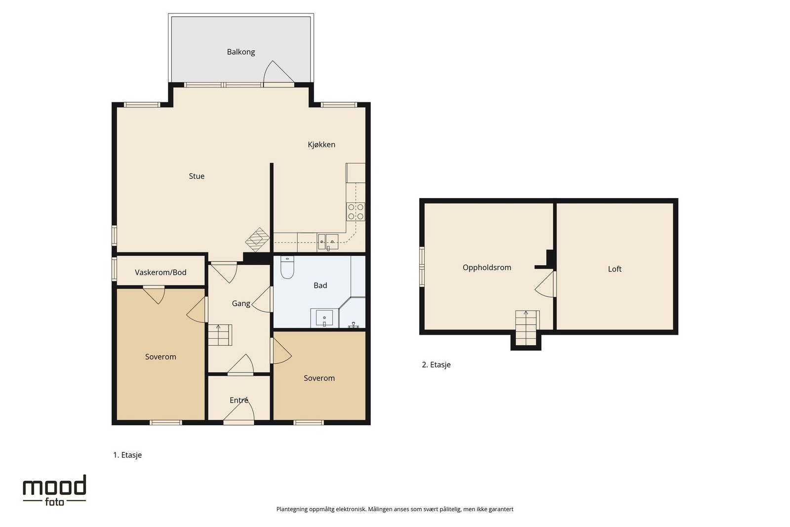 - Planløsning. Loft er ikke godkjent oppholdsrom. - Galleribilde