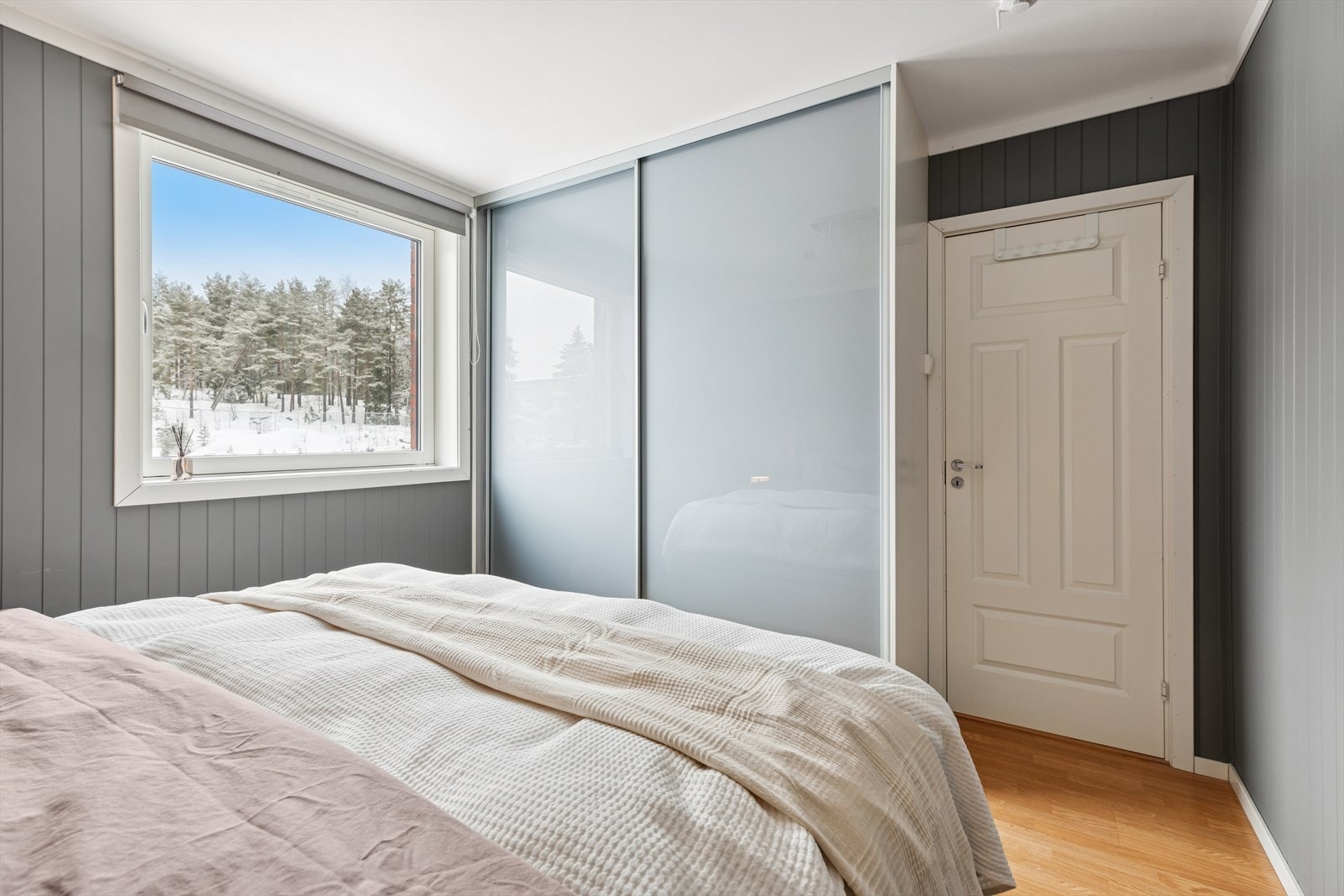 Skyvedørsgarderobe gir effektiv oppbevaring og utnyttelse av rommet. Galleribilde