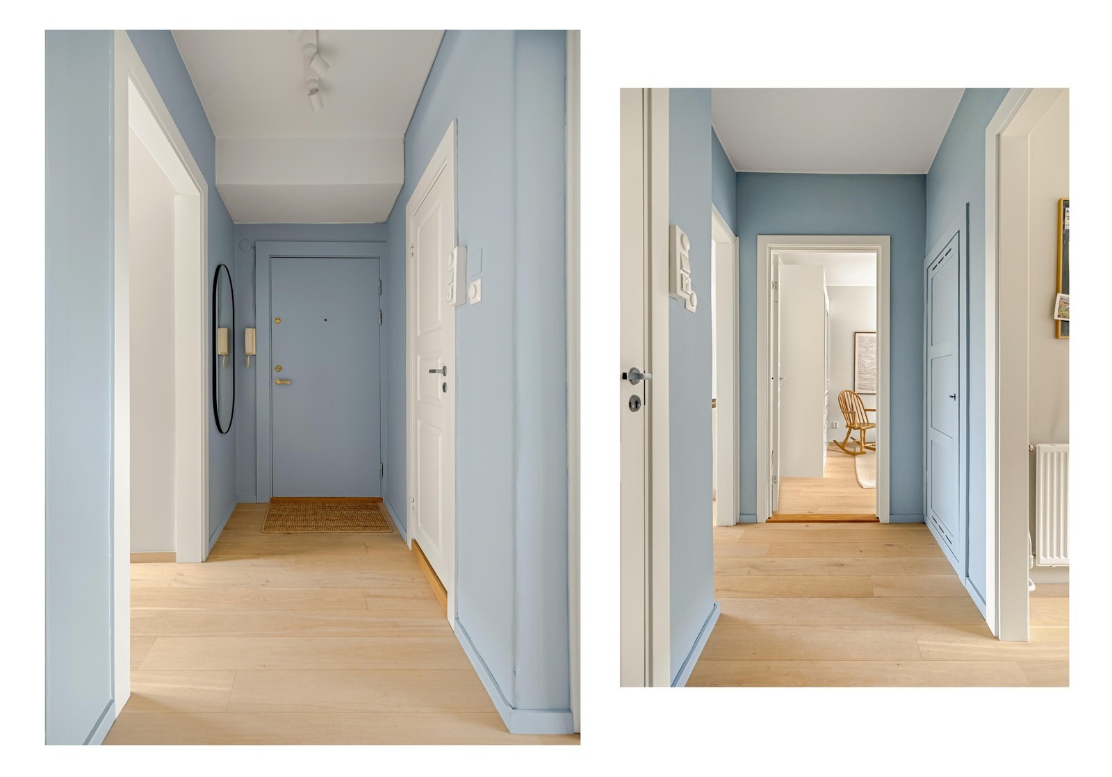 Entreen gir et livlig og godt førsteinntrykk av leiligheten. Den binder også rommene sammen på en fin måte. Galleribilde