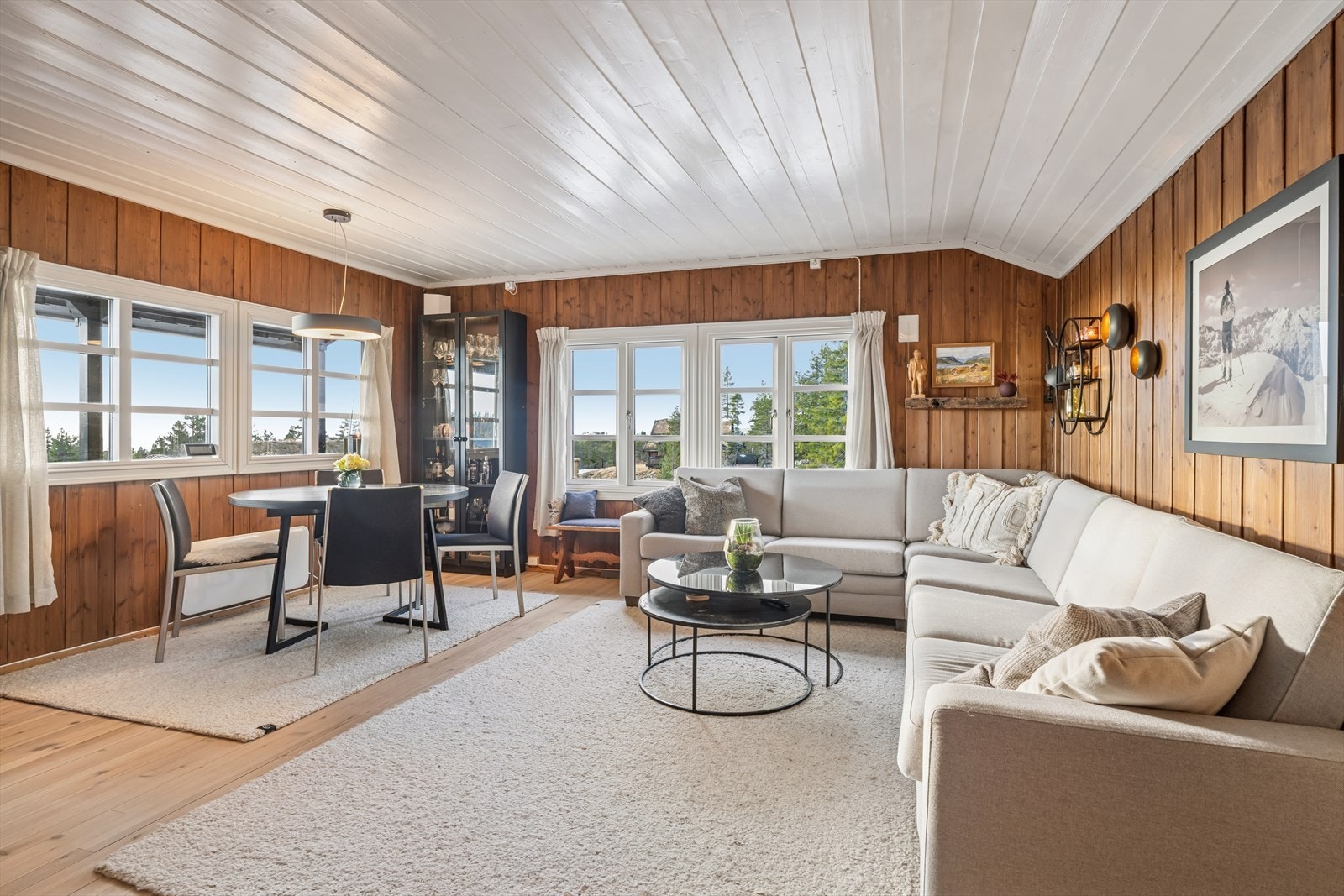 Store vindusflater gir godt lysinnslipp i stuen. Galleribilde