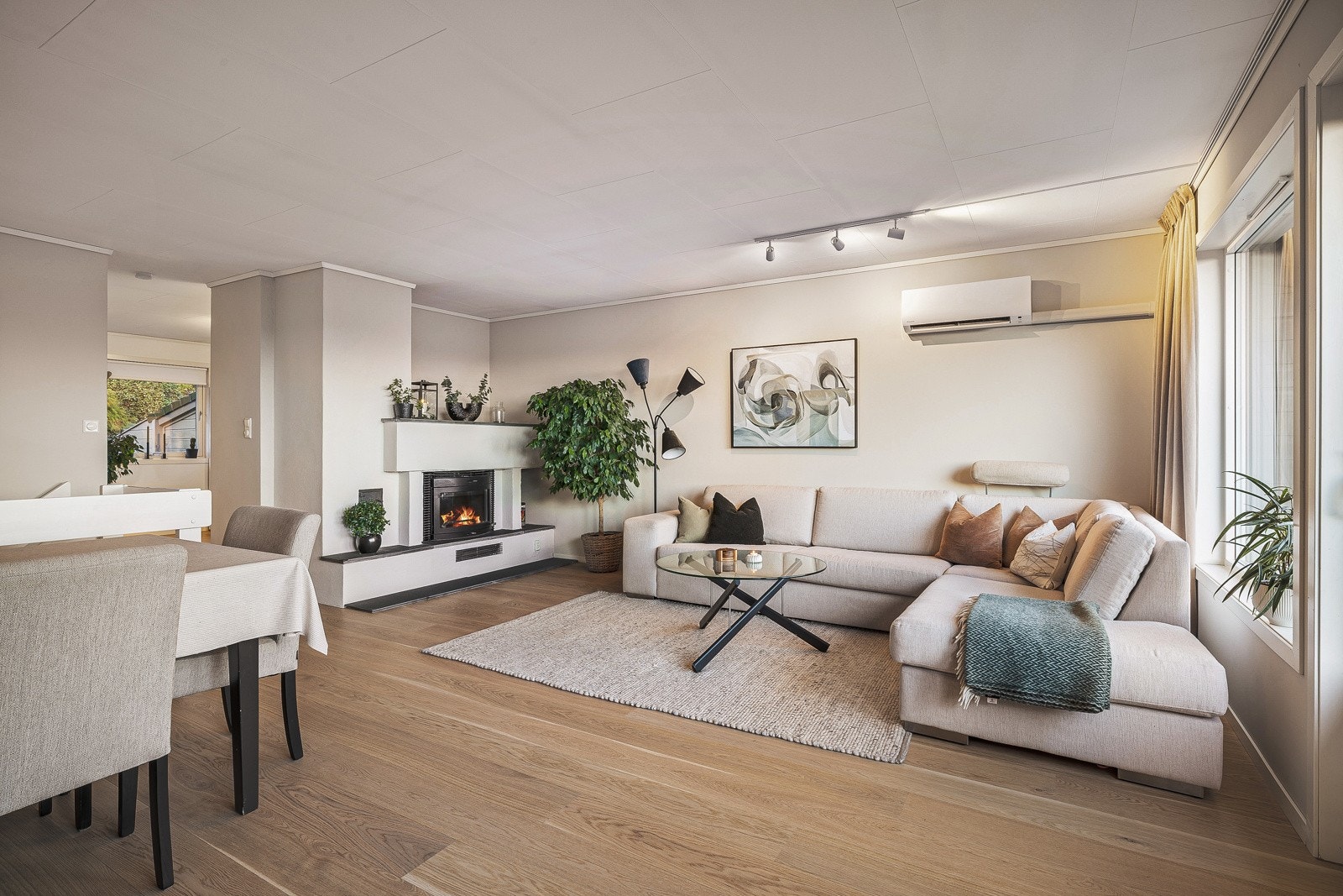 Romslig stue med vedfyrt peis Galleribilde