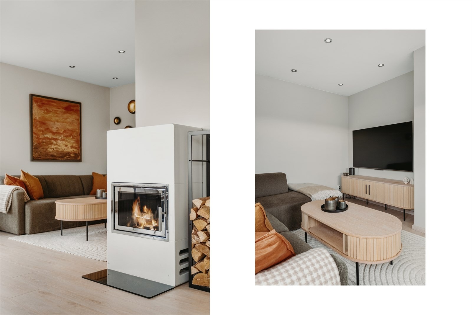 Moderne vedovn som skaper ekstra hygge ved spisebordet. Galleribilde