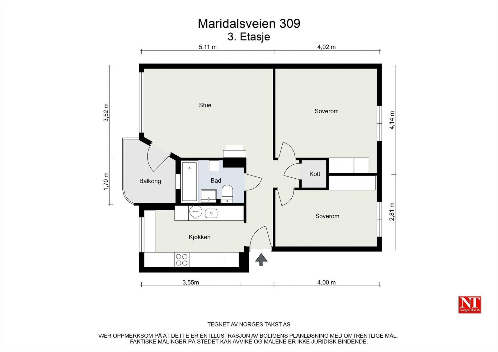 Maridalsveien 309 - 2D - 3. Etasje - Plantegning Galleribilde
