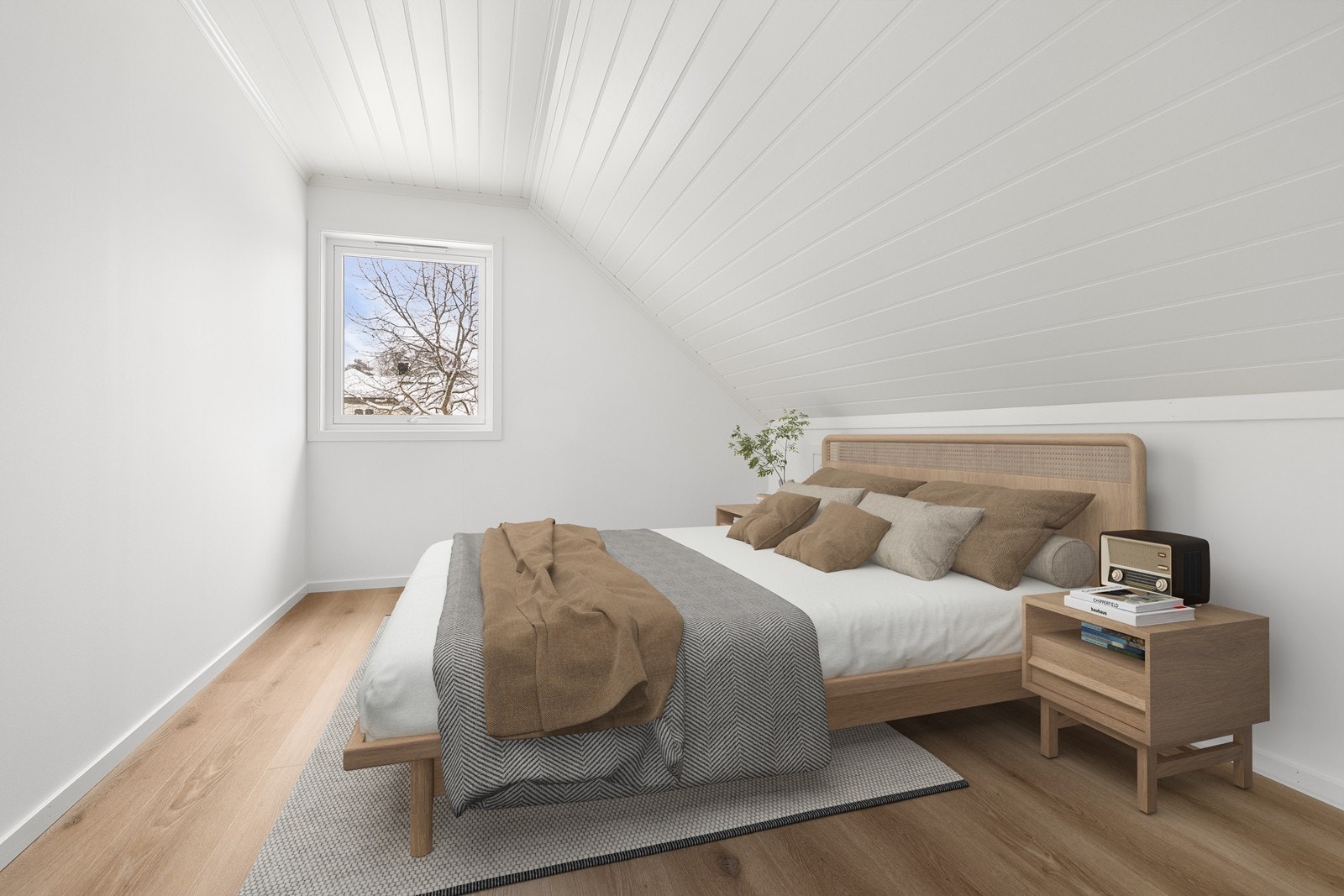 Det er 3 gode soverom i 2. etasje. (Bildet er digitalt stylet) Galleribilde