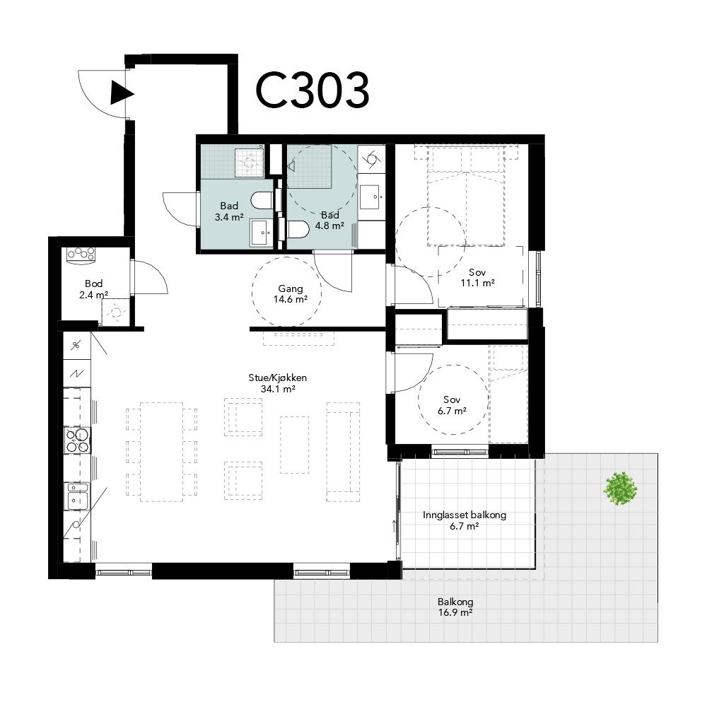 C303 - I tillegg er det god bod i kjeller og p-plass i garasjeanlegg. Galleribilde