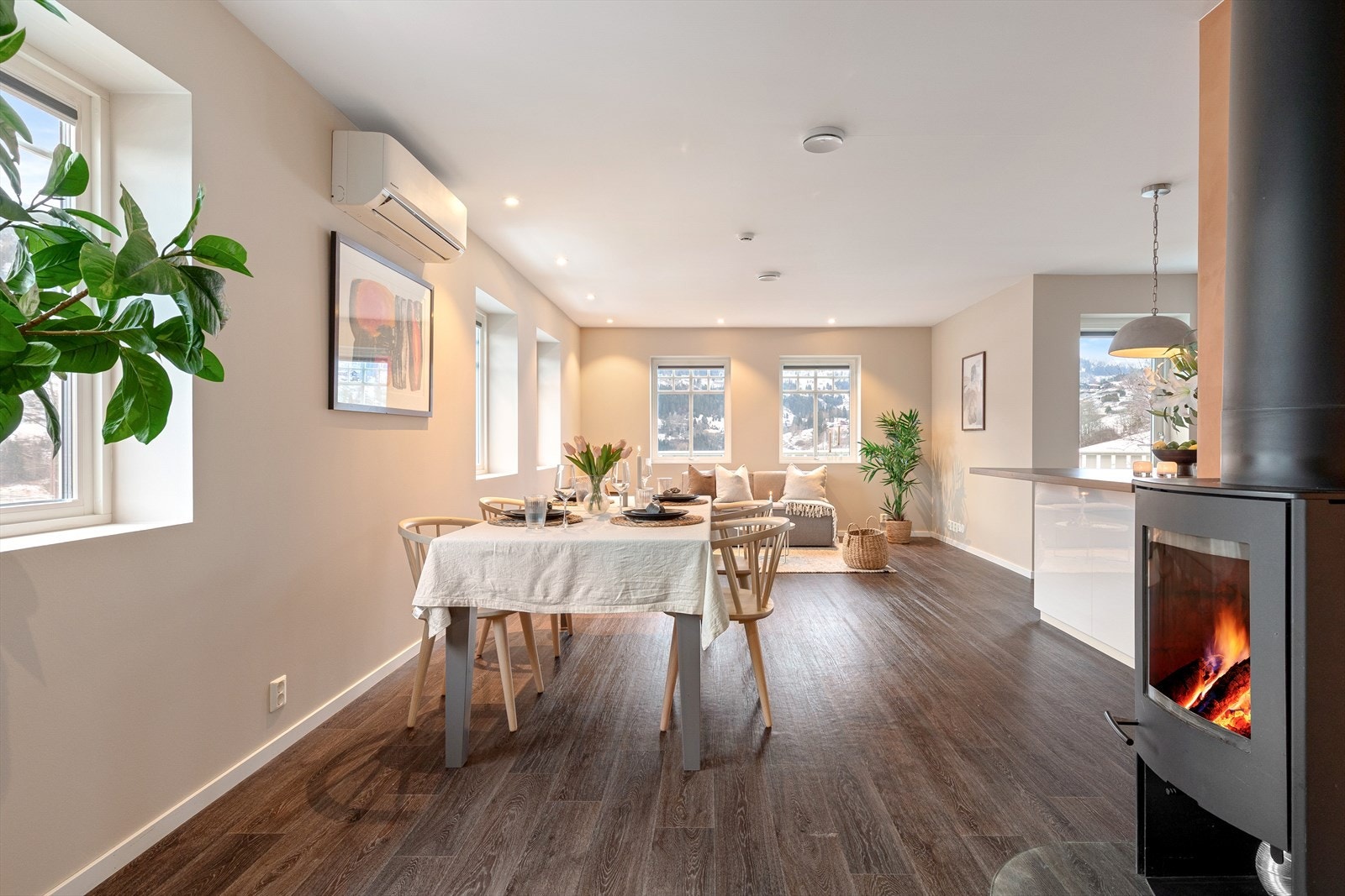 Som ekstra oppvarmingskjelder er det montert både vedomn og varmepumpe. Galleribilde