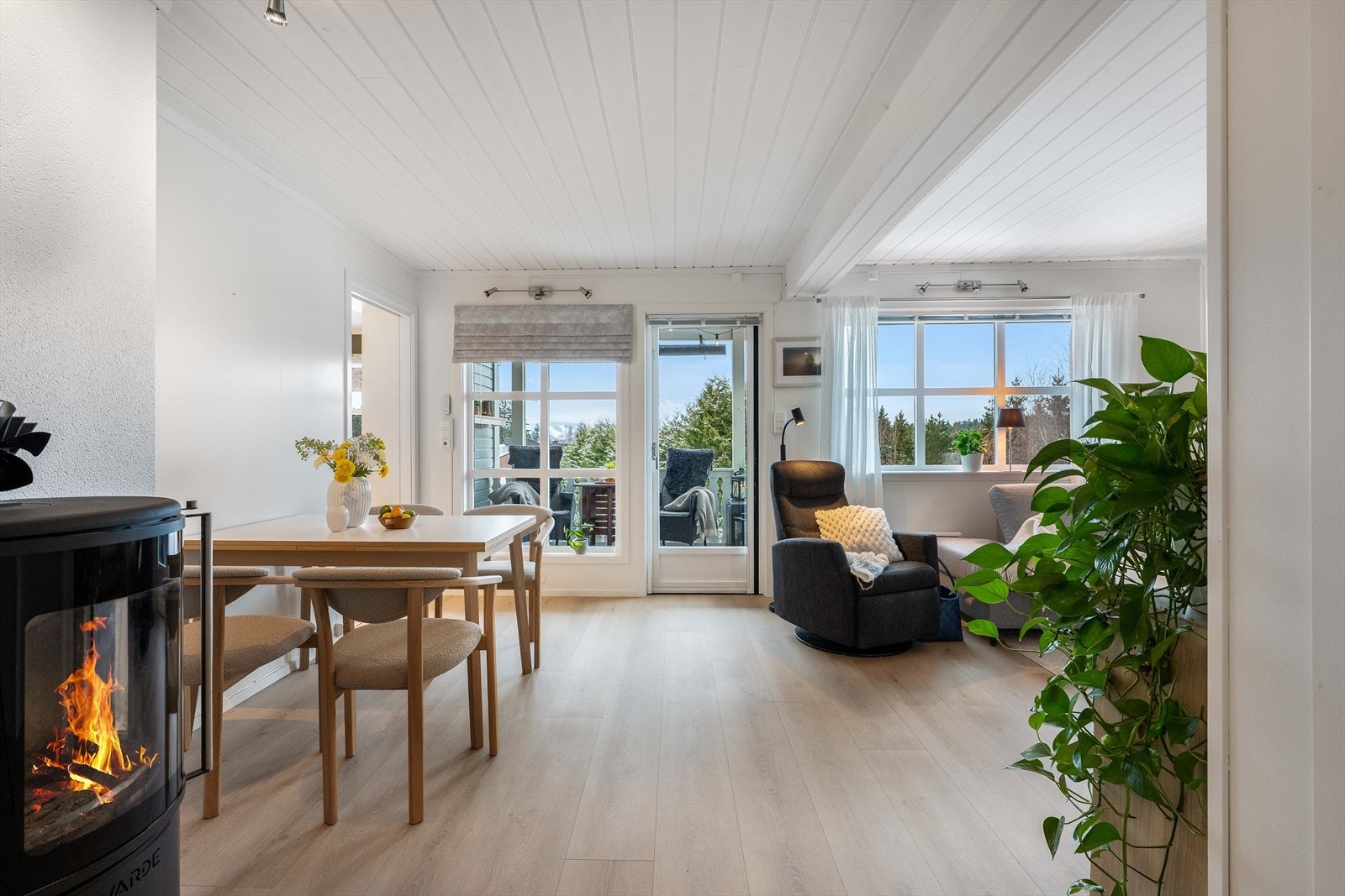 Vedovn i stuen gir effektiv oppvarming og skaper en behagelig atmosfære. Galleribilde