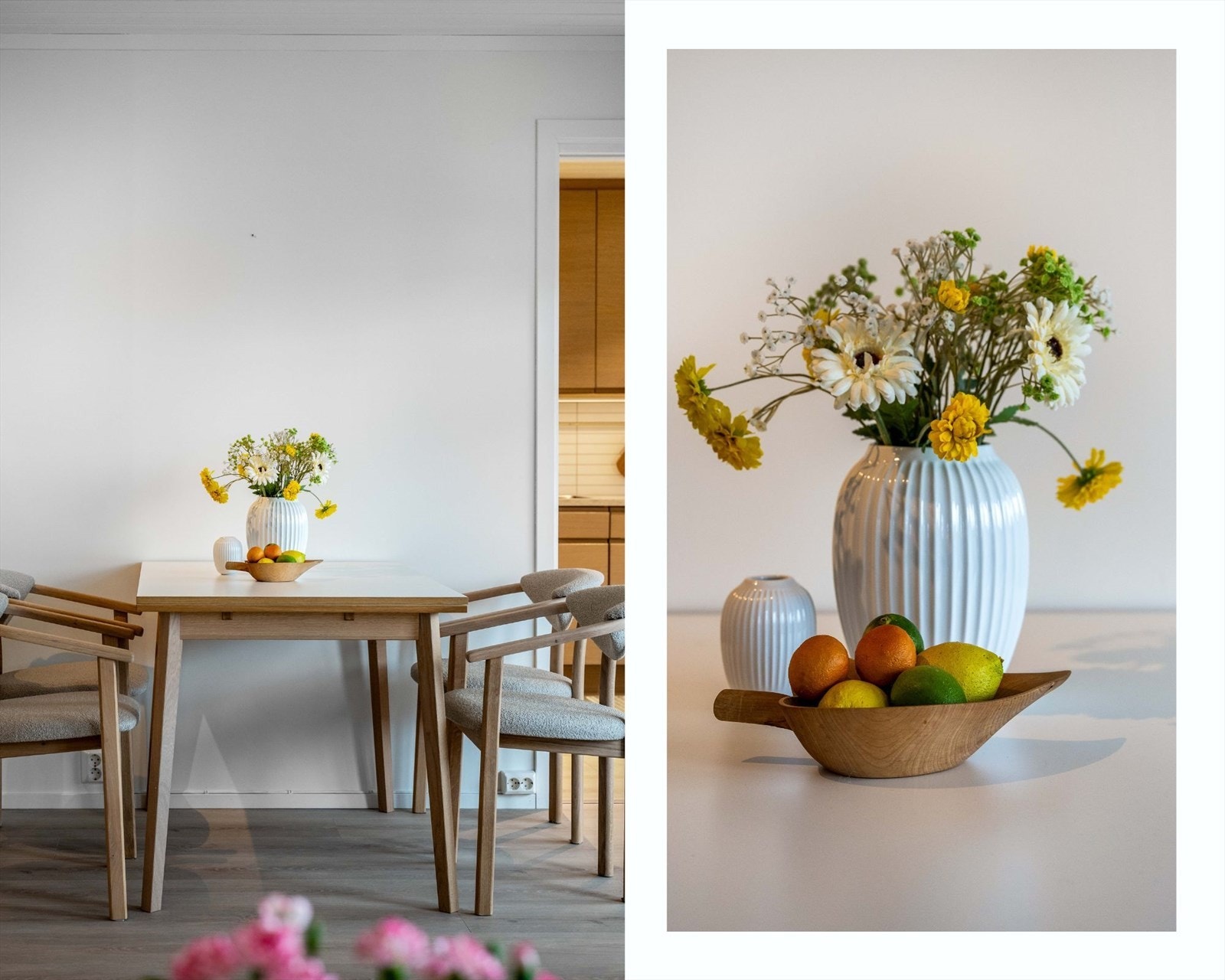 Direkte forbindelse til kjøkkenet gir en naturlig spiseplass. Galleribilde