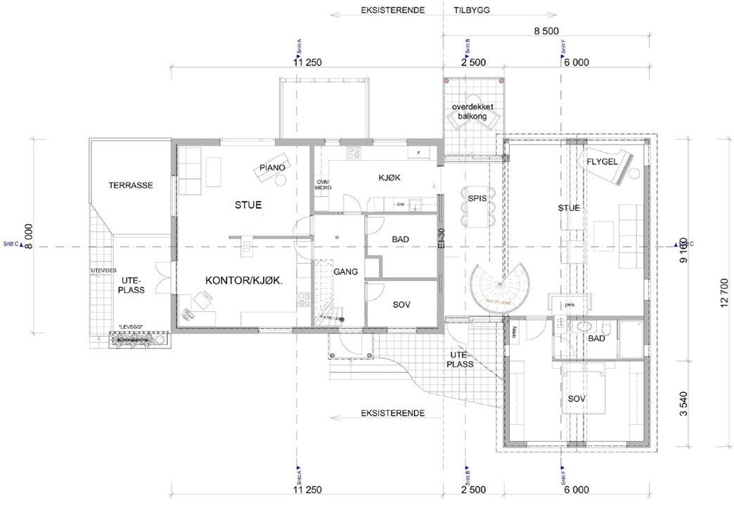 Alternativ planløsning med soverom i stedet for garderobe. I følge den originale planløsningen var det soverom her før utbygging. Galleribilde
