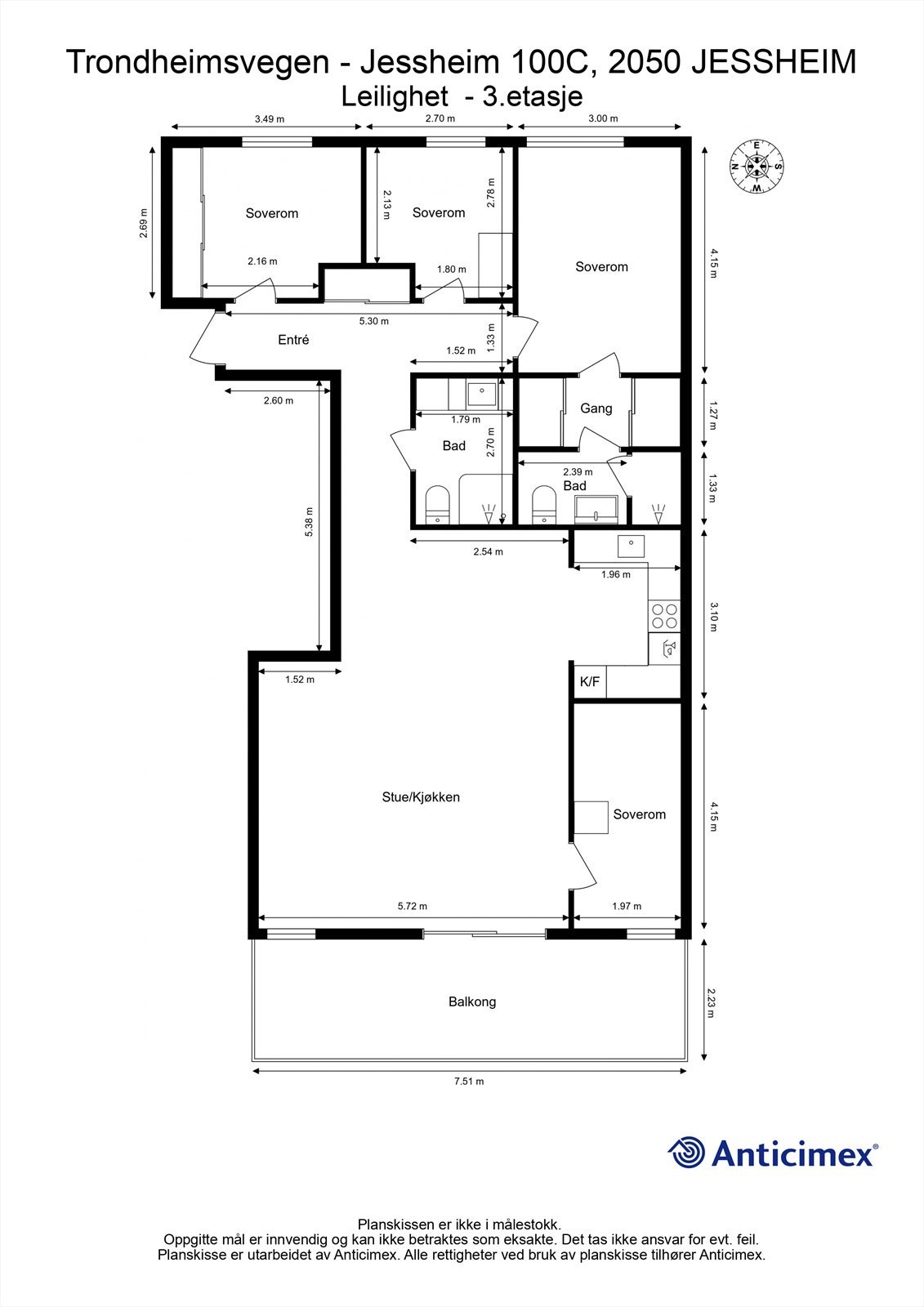 Plantegning - Leilighet 3.etasje Galleribilde