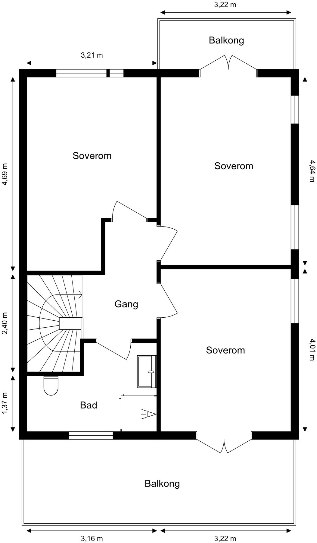 Plantegning andre etasje. Galleribilde