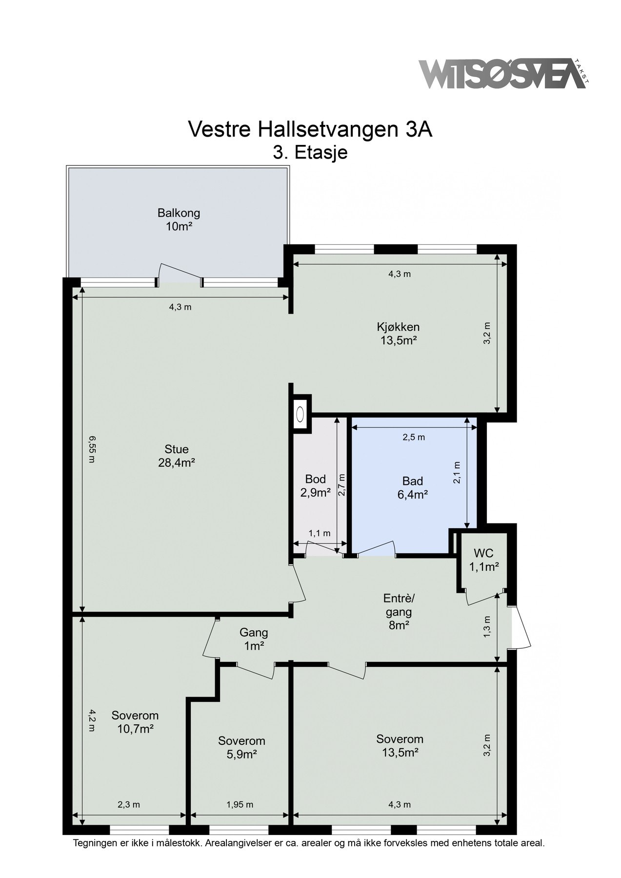 Planskisse. Det største soverommet kan deles i to, dersom ett ekstra soverom er ønskelig. Galleribilde