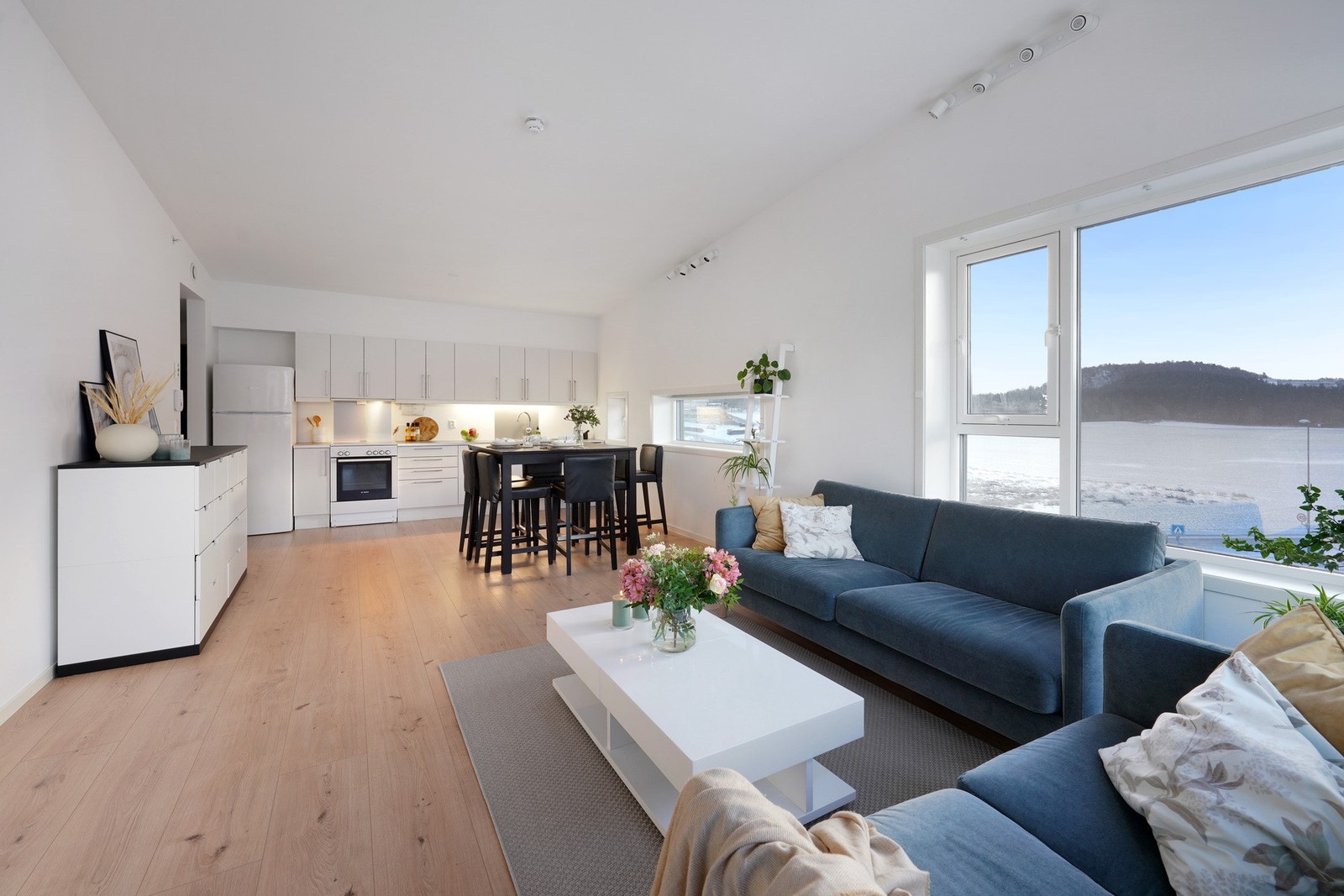 Åpen stue og kjøkken løsning. Galleribilde