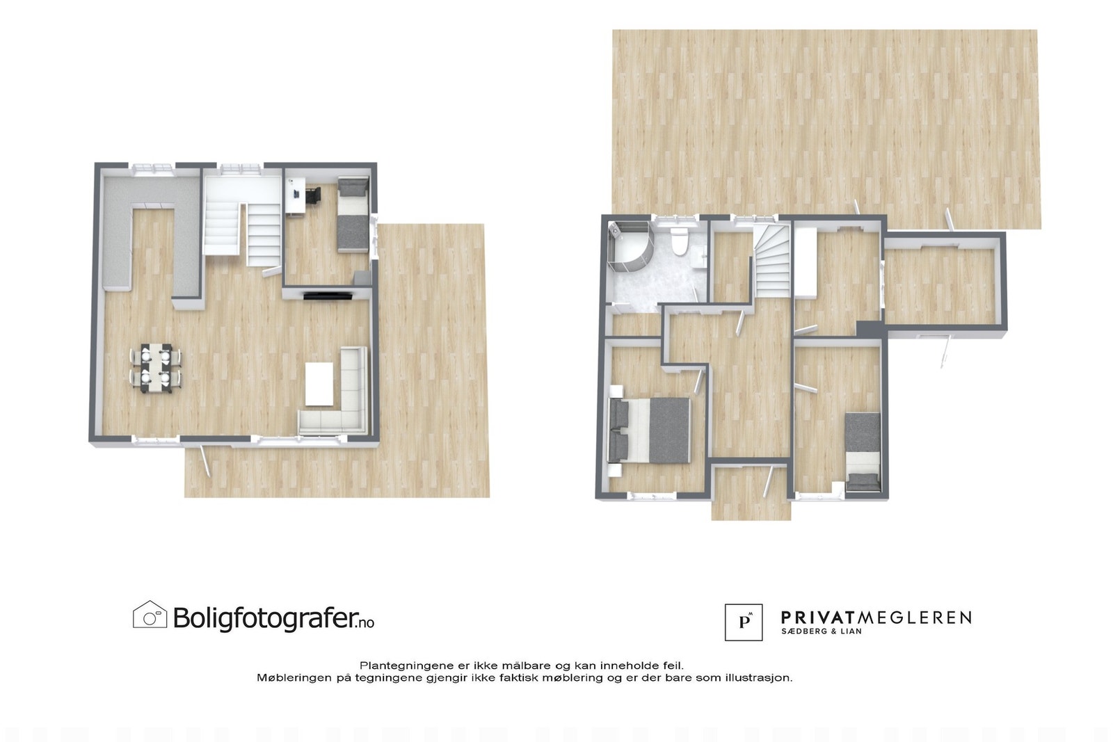 Boligen går over to etasjer med tre soverom og fine uteplasser Galleribilde