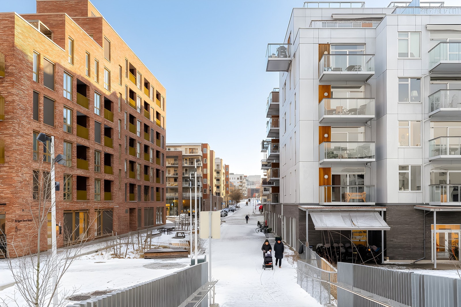 Det er ikke biltrafikk og trafikkstøy rett utenfor leiligheten. Via gangbroen rett ved kommer man seg enkelt til Krydderhagen og Vinslottet. Galleribilde