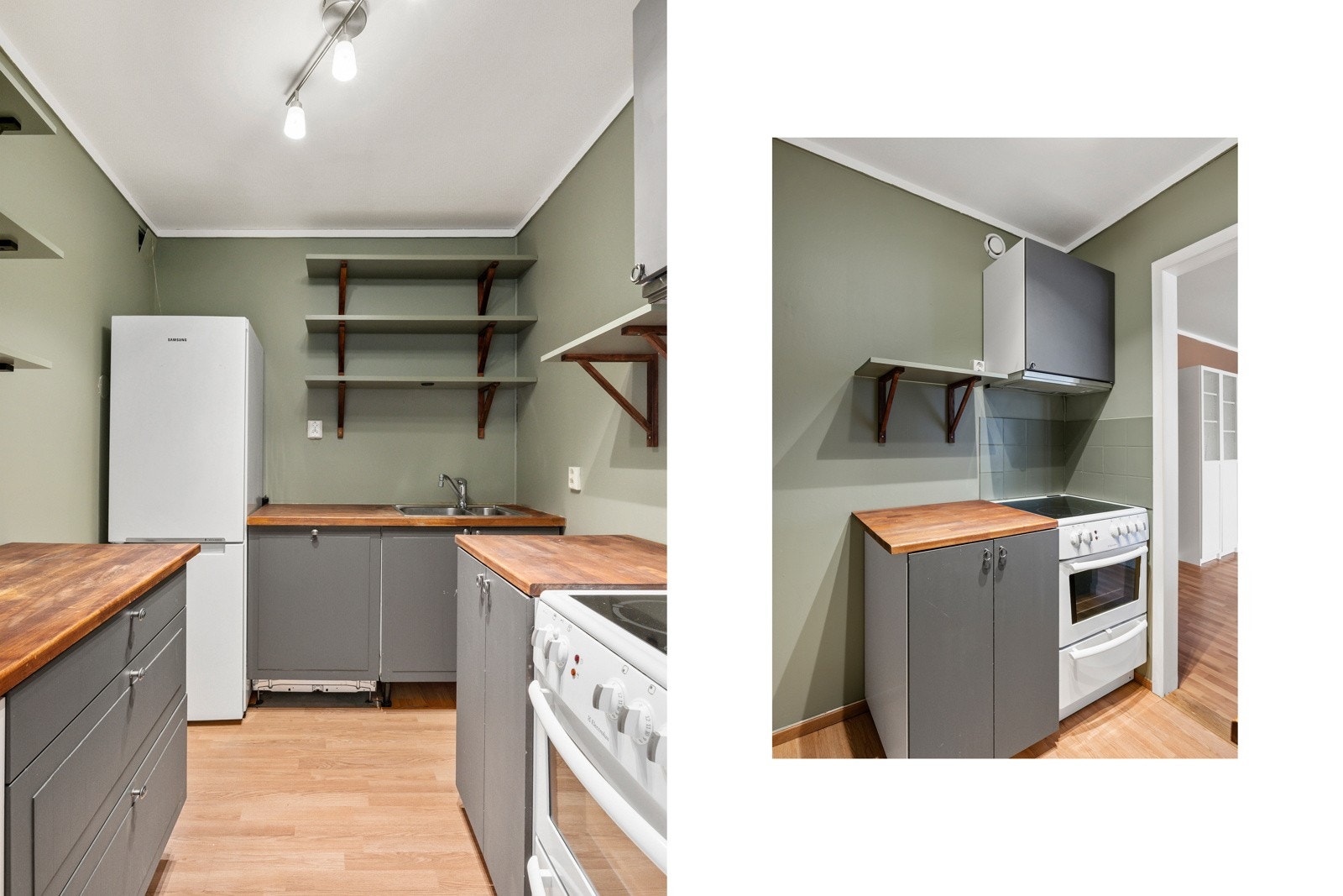 Kjøkkenet har innredning med profilerte fronter og heltre. Galleribilde