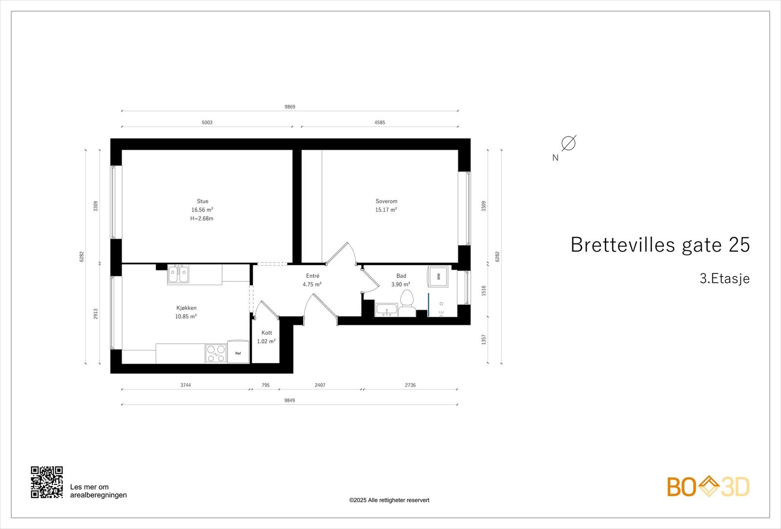 Før vi blar videre tar vi en titt på boligens planskisse slik at du får orientert deg litt. I tillegg til innvendig areal, disponerer boligen en kjellerbod på 5 kvm. Galleribilde