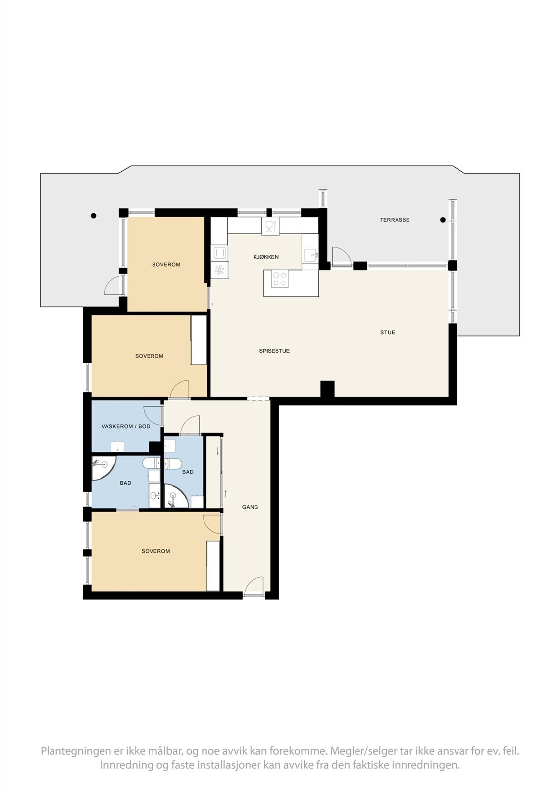Plantegning. Internt bruksareal på 107 kvm. Galleribilde