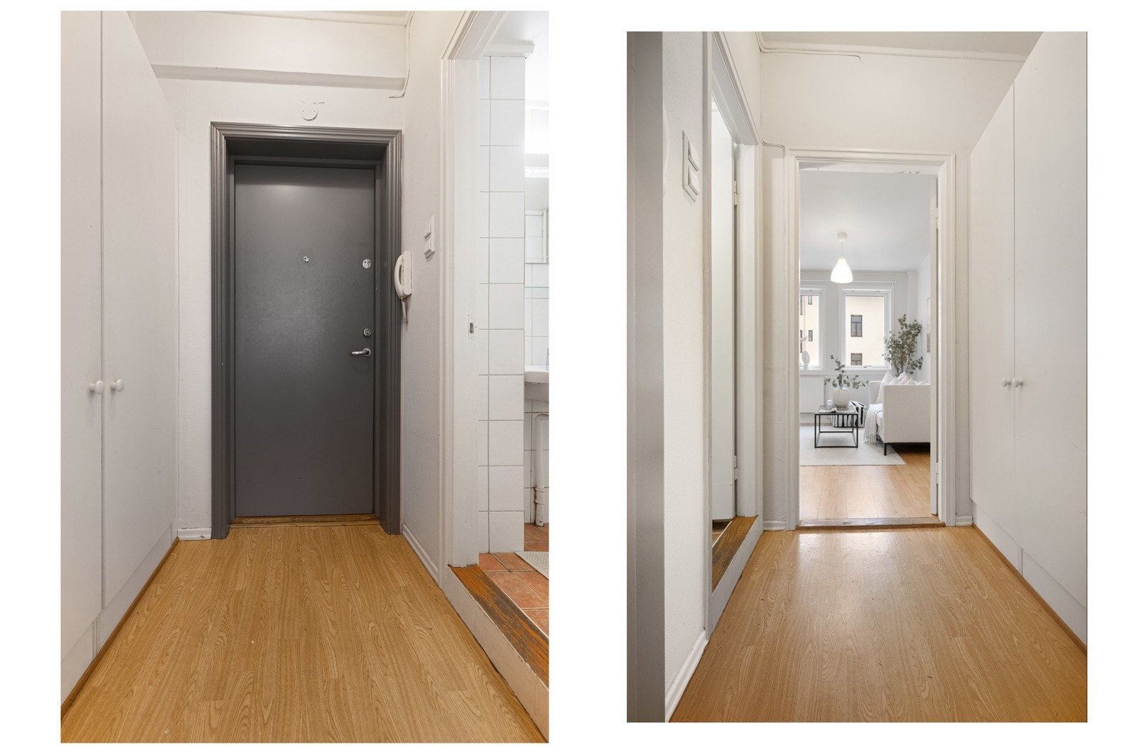 Entréen fremstår lys, med garderobeskap. Ekstern lagringsplass er ivaretatt med en kjellerbod. Galleribilde