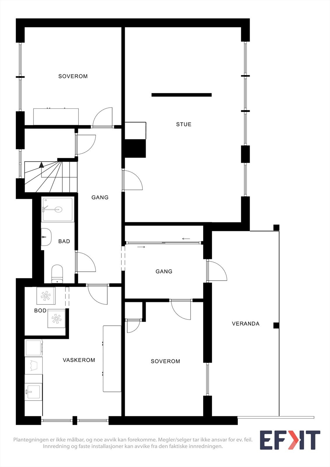 Sokkeletasjen har en praktisk planløsning med to soverom, stue, bad og vaskerom. Galleribilde