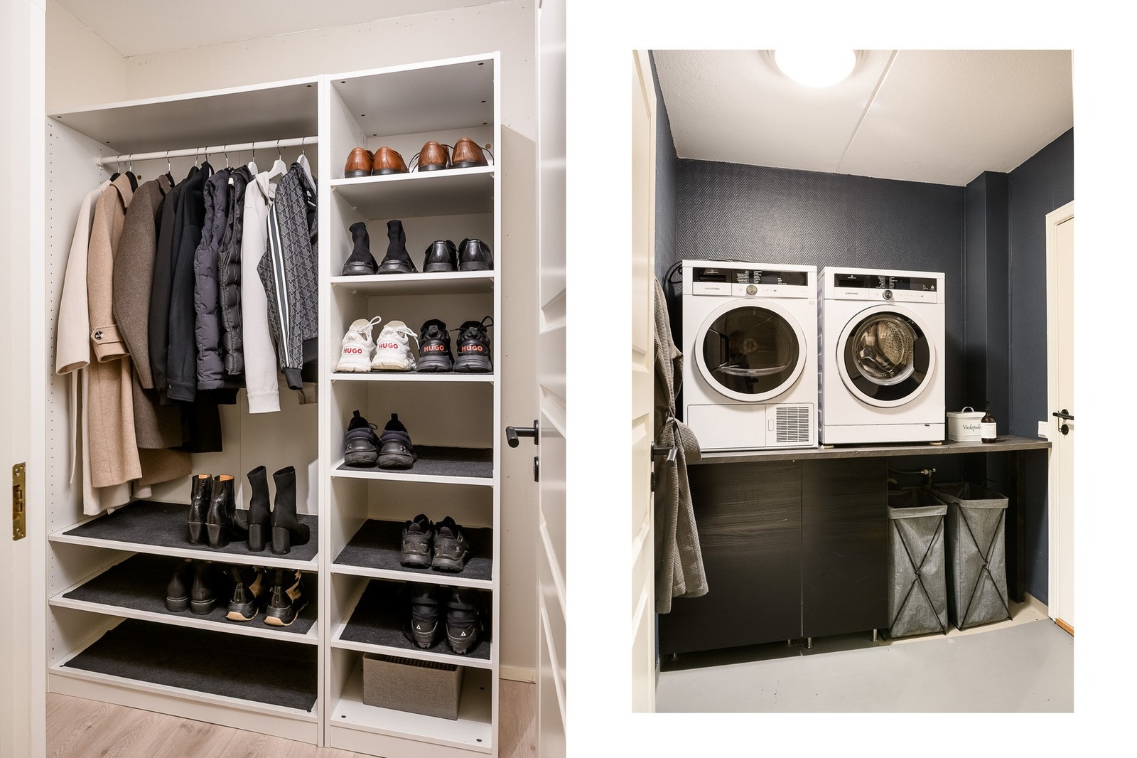 Vaskerommet har egen vaskesone med gulvsluk, opplegg for maskiner og praktisk oppbevaringsplass. Boden er også meget praktisk med mye garderobeplass. Galleribilde