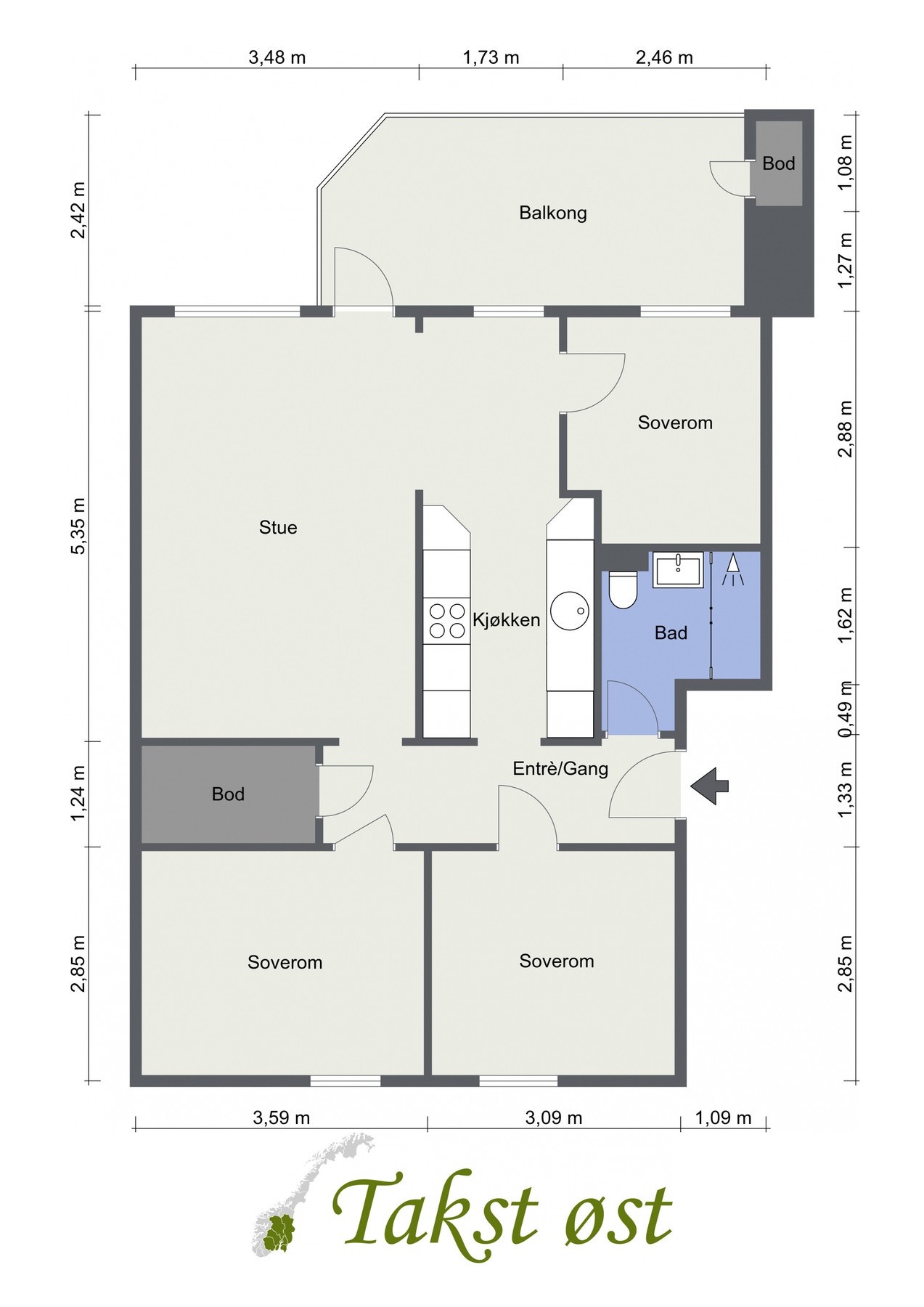 Leilighetens planskisse - avvik kan forekomme. Galleribilde