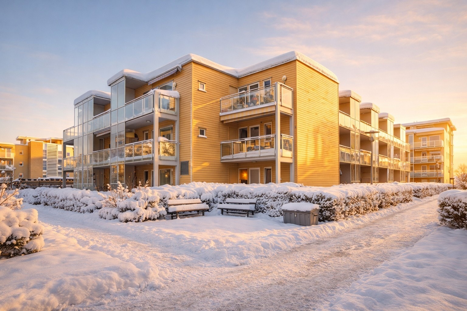 Flotte og velpleide fellesarealer og koselige hagerom rundt om husene. Galleribilde