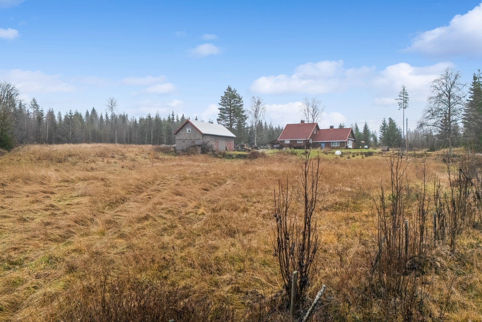 Tunet sett fra vest. Skrånende terreng og dyrket areal vest for tunet sikrer gode utsiktforhold. Galleribilde