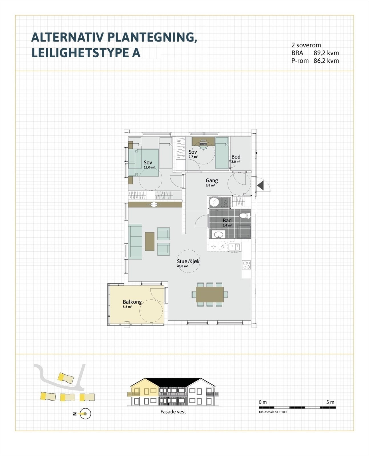 Plantegning leilighetstype A med 2 soverom Galleribilde