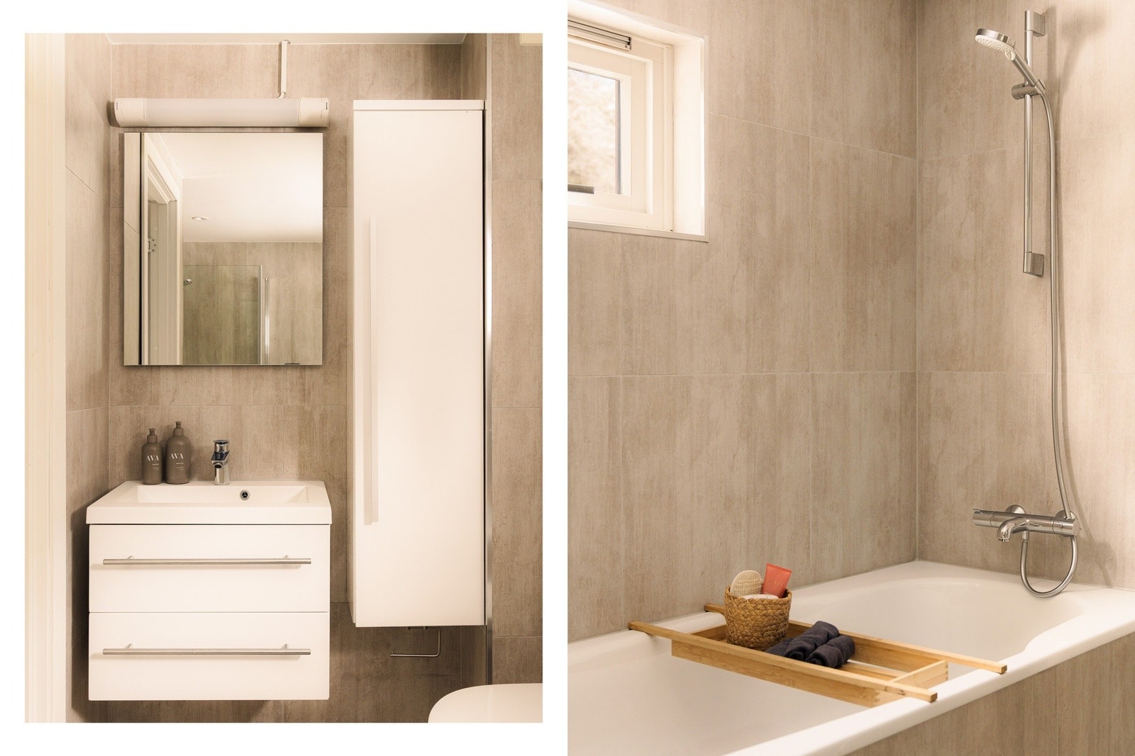 Baderommet i andre etasje er utstyrt med vegghengt servantinnredning med heldekkende servant og ett-greps armatur, speil på vegg med overlys samt stikkontakt over servant. Galleribilde