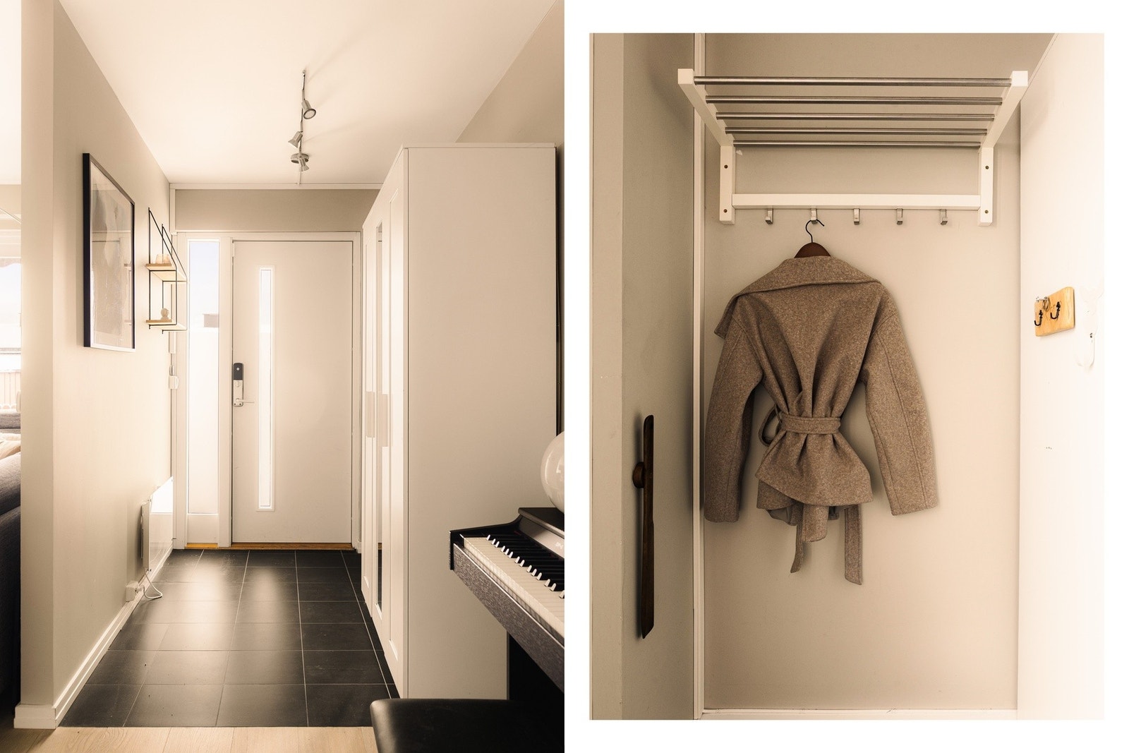 Velkommen inn i boligen gjennom en lys og innbydende entré. Her er det god plass til garderobeskap, knagger og skohylle for oppbevaring av yttertøy. Galleribilde