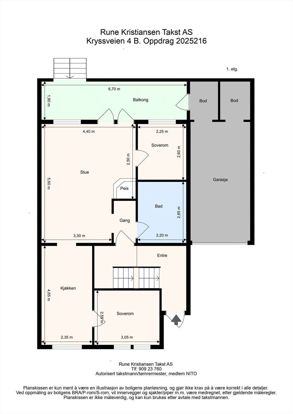 Plantegning fra takstmann for boligens første etasje. Galleribilde