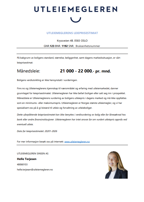 Estimert utleieverdi for første etasje. Galleribilde