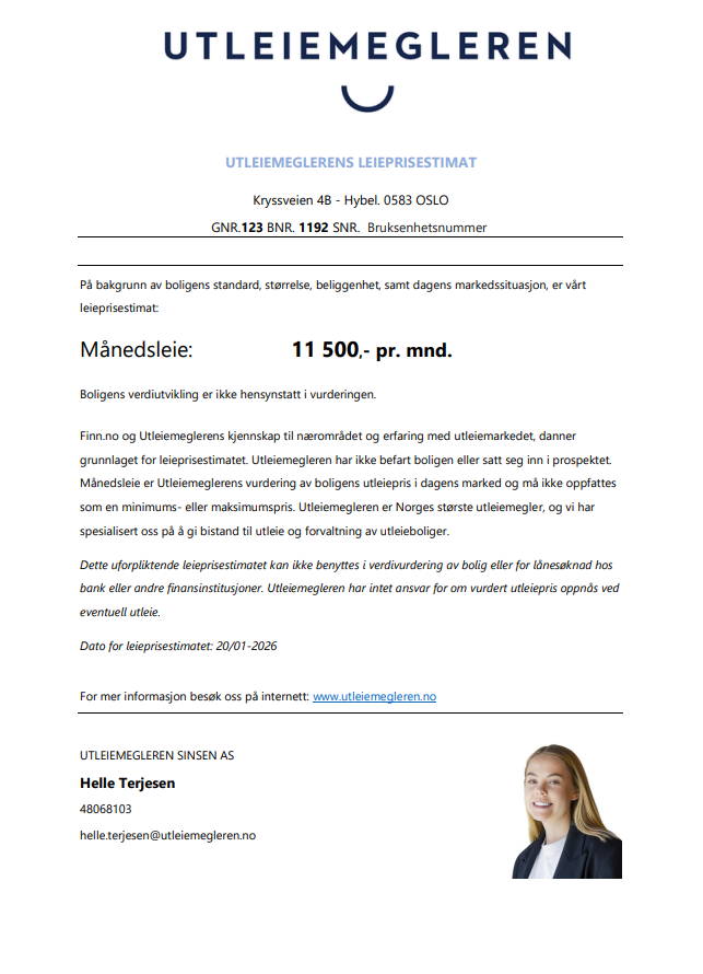 Estimert utleieverdi for underetasjens hybeldel. Galleribilde